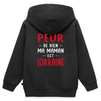Je n'ai peur de rien ma maman est Lorraine - Sweat Premium à capuche zippé enfant bio - noir - Dos - AI Model Kid Male (0cm)