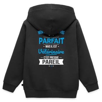 Mon tonton n'est pas parfait - Vétérinaire - Sweat Premium à capuche zippé enfant bio - noir - Dos - AI Model Kid Male (0cm)