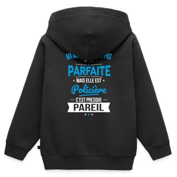 Ma marraine n'est pas parfaite - Policière - Sweat Premium à capuche zippé enfant bio - noir - Dos - AI Model Kid Male (0cm)