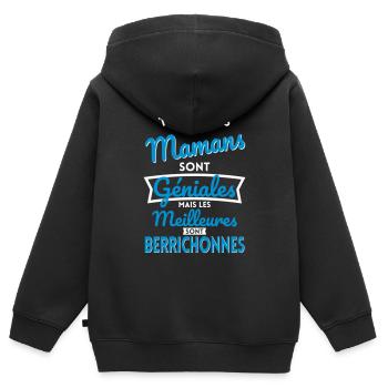 Mamans géniales les meilleures sont Berrichonnes - Sweat Premium à capuche zippé enfant bio - noir - Dos - AI Model Kid Male (0cm)