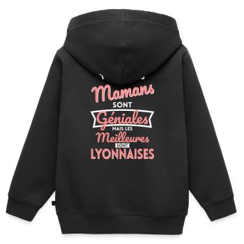 Mamans géniales les meilleures sont Lyonnaises - Sweat Premium à capuche zippé enfant bio - noir - Dos - AI Model Kid Male (0cm)