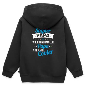 Ich habe einen Stapler Papa wie ein normaler Papa - Kinder Premium Organic Zip Hoodie - Schwarz - Hinten - AI Model Kid Male (0cm)