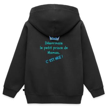 Petit prince de maman - Sweat Premium à capuche zippé enfant bio - noir - Dos - AI Model Kid Male (0cm)