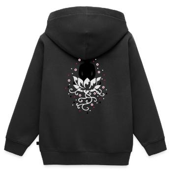 Buddha sitzt auf einer Lotusblüte und meditiert - Kinder Premium Organic Zip Hoodie - Schwarz - Hinten - AI Model Kid Male (0cm)