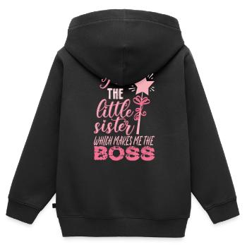Je suis la petite sœur qui fait de moi le patron - Sweat Premium à capuche zippé enfant bio - noir - Dos - AI Model Kid Male (0cm)