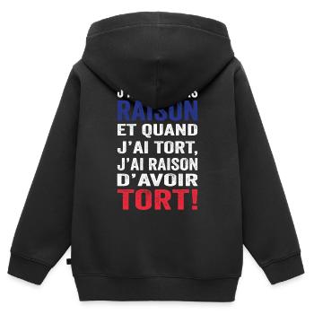 J'ai toujours raison et j'ai raison d'avoir tort - Sweat Premium à capuche zippé enfant bio - noir - Dos - AI Model Kid Male (0cm)
