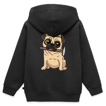 Baustelle Tiefbau Mops Handwerker bauen Hammer Job - Kinder Premium Organic Zip Hoodie - Schwarz - Hinten - AI Model Kid Male (0cm)