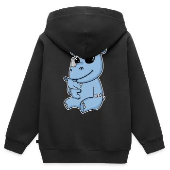 Nashorn Familie - Nashorn mit Baby - Nashorn Motiv - Kinder Premium Organic Zip Hoodie - Schwarz - Hinten - AI Model Kid Male (0cm)