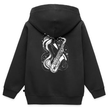 Weiblicher Saxophonist - Kinder Premium Organic Zip Hoodie - Schwarz - Hinten - AI Model Kid Male (0cm)