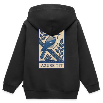 Affiche rétro mésange azur oiseau pour les ornithologues et la nature L - Sweat Premium à capuche zippé enfant bio - noir - Dos - AI Model Kid Male (0cm)