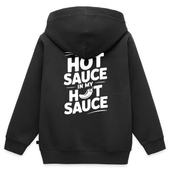 Ich habe scharfe Soße in meine scharfe Soße gegeben - Kinder Premium Organic Zip Hoodie - Schwarz - Hinten - AI Model Kid Male (0cm)