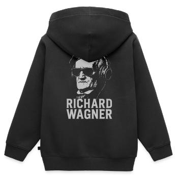 Richard Wagner Portrait de compositeur au casque - Sweat Premium à capuche zippé enfant bio - noir - Dos - AI Model Kid Male (0cm)