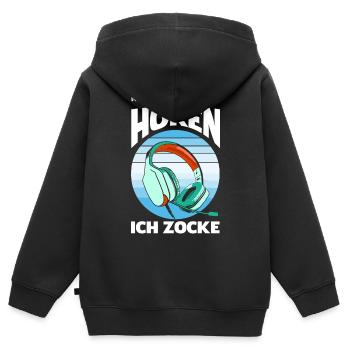Kann dich nicht hören – ich zocke Headset - Kinder Premium Organic Zip Hoodie - Schwarz - Hinten - AI Model Kid Male (0cm)