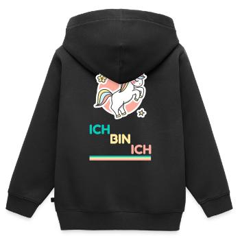 Licorne pastel Je suis moi - Sweat Premium à capuche zippé enfant bio - noir - Dos - AI Model Kid Male (0cm)