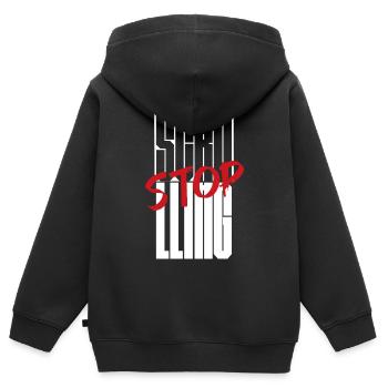 Stoppen Sie das Scrollen Typografie-Design - Kinder Premium Organic Zip Hoodie - Schwarz - Hinten - AI Model Kid Male (0cm)