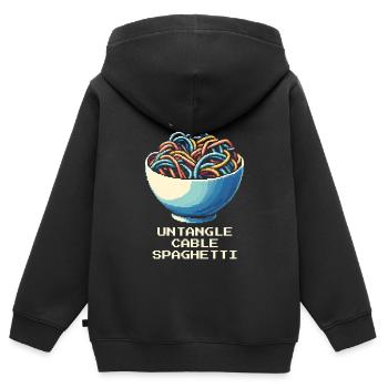 Désordre de câbles démêlé | Gestion du câble - Sweat Premium à capuche zippé enfant bio - noir - Dos - AI Model Kid Male (0cm)