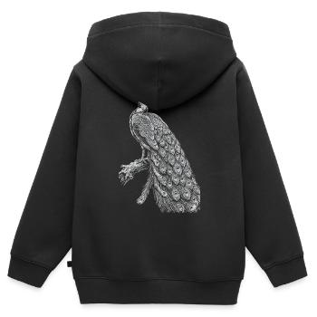 Dentelle paon sur fond noir - Sweat Premium à capuche zippé enfant bio - noir - Dos - AI Model Kid Male (0cm)