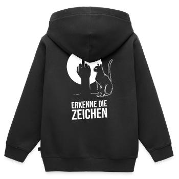 Erkenne Die Zeichen Mittelfinger Schatten Mieze - Kinder Premium Organic Zip Hoodie - Schwarz - Hinten - AI Model Kid Male (0cm)