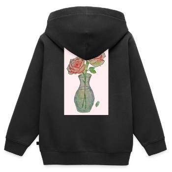 2 roses roses rouges - Sweat Premium à capuche zippé enfant bio - noir - Dos - AI Model Kid Male (0cm)