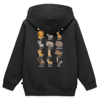 Animal de safari mignon - Sweat Premium à capuche zippé enfant bio - noir - Dos - AI Model Kid Male (0cm)