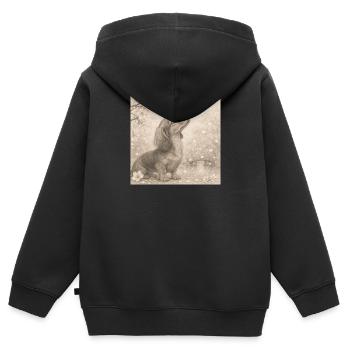 Motif rétro du crayon en fleurs de cerisier teckel - Sweat Premium à capuche zippé enfant bio - noir - Dos - AI Model Kid Male (0cm)