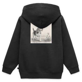 Beagle Bleistiftzeichnung mit Löwenzahn  - Kinder Premium Organic Zip Hoodie - Schwarz - Hinten - AI Model Kid Male (0cm)