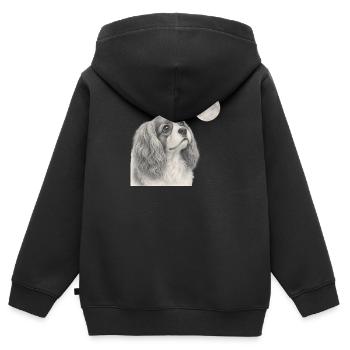 Motif rétro du chien Cavalier King Charles Spaniel - Sweat Premium à capuche zippé enfant bio - noir - Dos - AI Model Kid Male (0cm)