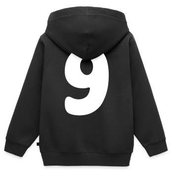 Neun: Minimalistische Ziffer 9 | Neunter - Kinder Premium Organic Zip Hoodie - Schwarz - Hinten - AI Model Kid Male (0cm)