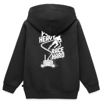 Pull Heavy Race Hard - Kinder Premium Organic Zip Hoodie - Schwarz - Hinten - AI Model Kid Male (0cm)