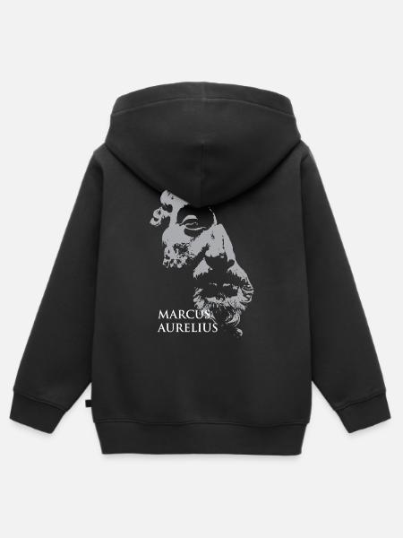 Marcus-Aurelius-Porträt in Grau - Kinder Premium Organic Zip Hoodie - Schwarz