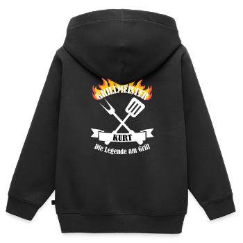 Grillmeister Kurt lustiger Spruch Vorname - Kinder Premium Organic Zip Hoodie - Schwarz - Hinten - AI Model Kid Male (0cm)