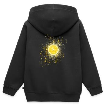 citron, jaune, graffiti, spray, peinture - Sweat Premium à capuche zippé enfant bio - noir - Dos - AI Model Kid Male (0cm)