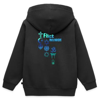 free religion,symbole,religion,kreuz,bunt - Kinder Premium Organic Zip Hoodie - Schwarz - Hinten - AI Model Kid Male (0cm)