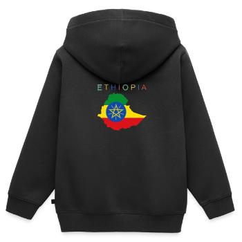 Drapeau de la carte de l’Éthiopie - Sweat Premium à capuche zippé enfant bio - noir - Dos - AI Model Kid Male (0cm)