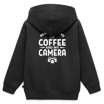 All I Need Is Coffee And Camera - Kinder Premium Organic Zip Hoodie - Schwarz - Hinten - AI Model Kid Male (0cm)