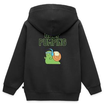 "Keep Pumping" - Schnecken-Design - Kinder Premium Organic Zip Hoodie - Schwarz - Hinten - AI Model Kid Male (0cm)
