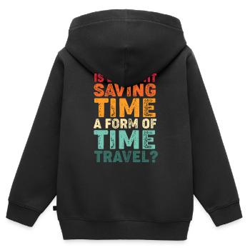 Time travel - Kids Premium Organic Zip-up Hoodie - black - Back - AI Model Kid Male (0cm)