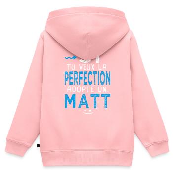 perfection adopte un Matt Cadeau Mathieu Mathias - Sweat Premium à capuche zippé enfant bio - rose - Dos - AI Model Kid Female (0cm)