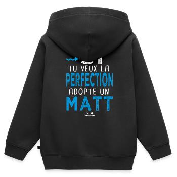 perfection adopte un Matt Cadeau Mathieu Mathias - Sweat Premium à capuche zippé enfant bio - noir - Dos - AI Model Kid Male (0cm)