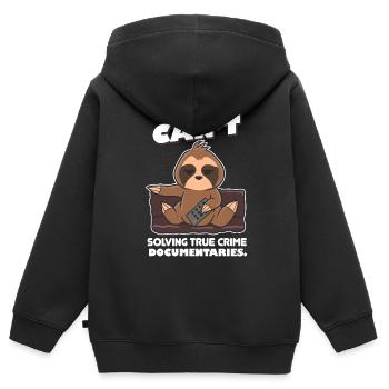 Cadeau de paresseux true crime - Sweat Premium à capuche zippé enfant bio - noir - Dos - AI Model Kid Male (0cm)
