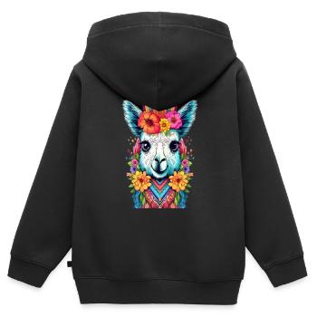 Lama - Kinder Premium Organic Zip Hoodie - Schwarz - Hinten - AI Model Kid Male (0cm)