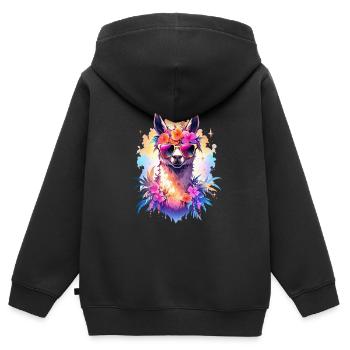 Lama - Kinder Premium Organic Zip Hoodie - Schwarz - Hinten - AI Model Kid Male (0cm)