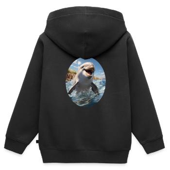 Delfin - Kinder Premium Organic Zip Hoodie - Schwarz - Hinten - AI Model Kid Male (0cm)