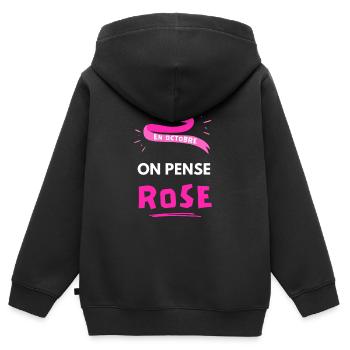 En Octobre On Pense Rose Prévention Cancer du Sein - Sweat Premium à capuche zippé enfant bio - noir - Dos - AI Model Kid Male (0cm)