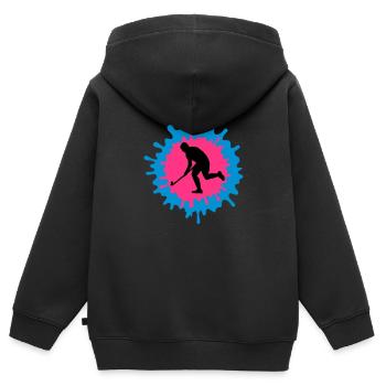 3D Hockey - Kinder Premium Organic Zip Hoodie - Schwarz - Hinten - AI Model Kid Male (0cm)