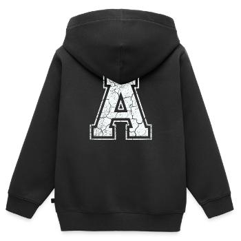 Un caractère A dans blanc in Used Look - Sweat Premium à capuche zippé enfant bio - noir - Dos - AI Model Kid Male (0cm)