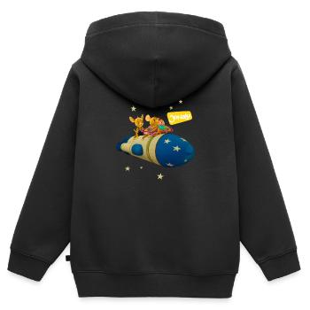 JoNaLu Jo Naya und Sibel Fliegen Auf Einer Rakete - Kinder Premium Organic Zip Hoodie - Schwarz - Hinten - AI Model Kid Male (0cm)
