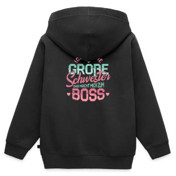 Grossesse de naissance grande soeur patron enfant - Sweat Premium à capuche zippé enfant bio - noir - Dos - AI Model Kid Male (0cm)