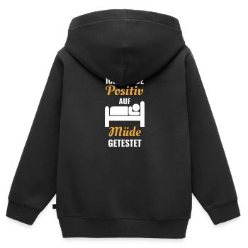 Müde - Kinder Premium Organic Zip Hoodie - Schwarz - Hinten - AI Model Kid Male (0cm)
