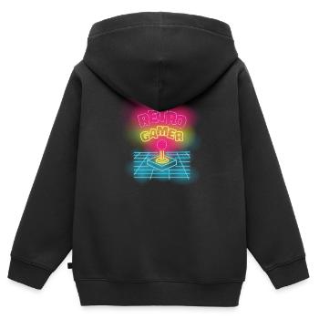 Retro gamer neon multicolore joystick design - Sweat Premium à capuche zippé enfant bio - noir - Dos - AI Model Kid Male (0cm)
